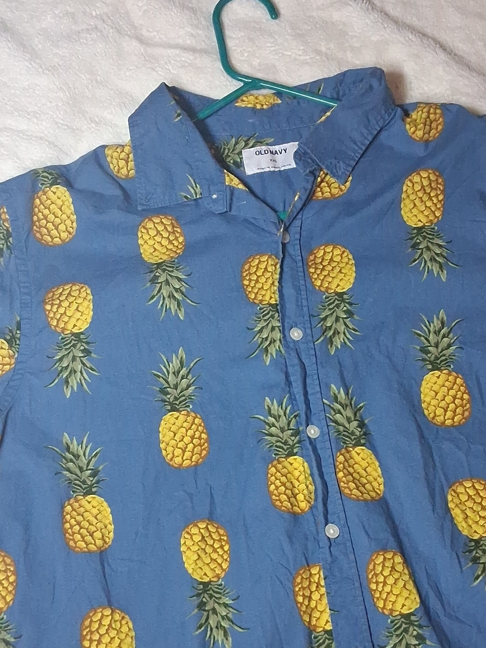 Old Navy Blue Pineapple Button-Down Shirt for Men XXL
